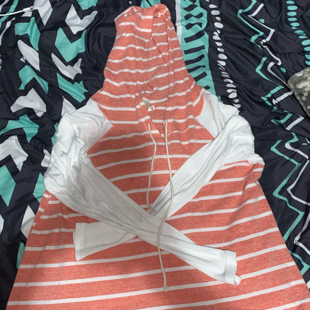 Pink w white striped cropped hoodie